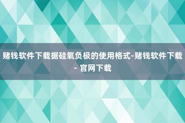 赌钱软件下载据硅氧负极的使用格式-赌钱软件下载- 官网下载